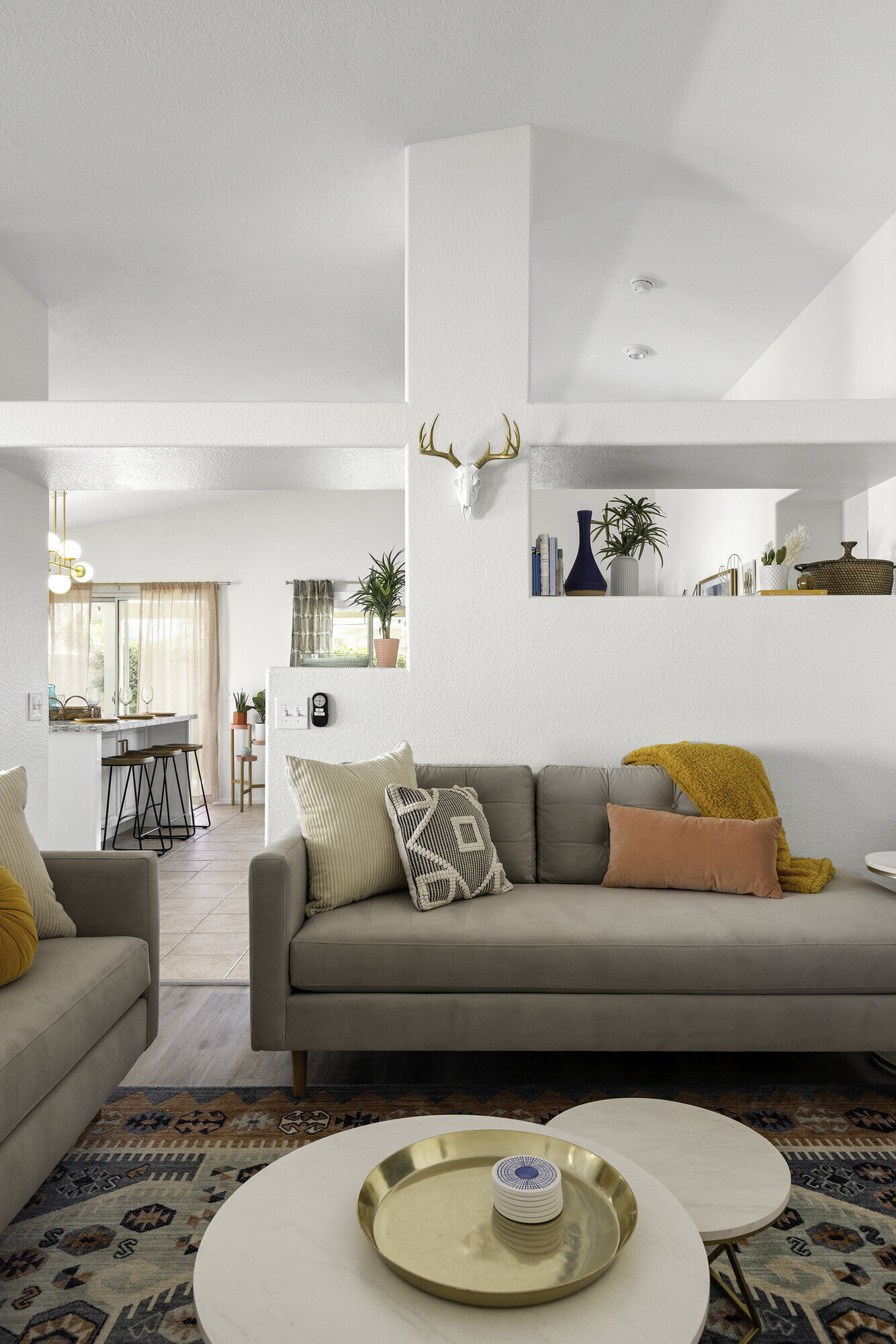 Modern kitchen with stainless appliances and breakfast bar